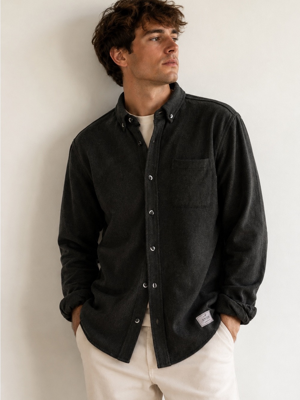 Anián Men's Modern Melton Wool Shirt Jacket Charcoal